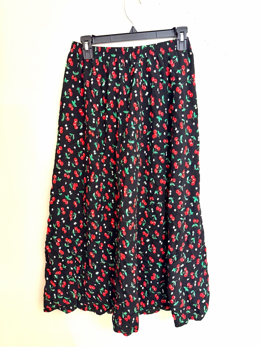 Women's Black Maxi Skirt with Red Cherry Print